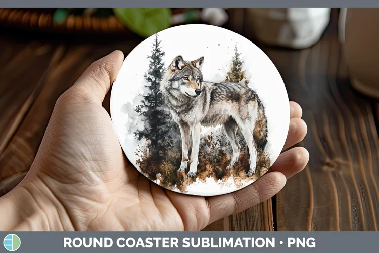 Watercolor Wolf Round Coaster Sublimation Coaster Designs