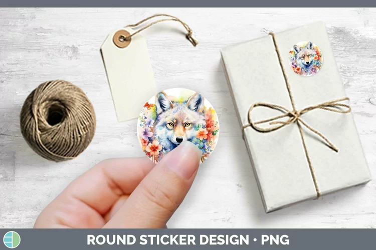 Watercolor Wolf Stickers | Round Labels Designs