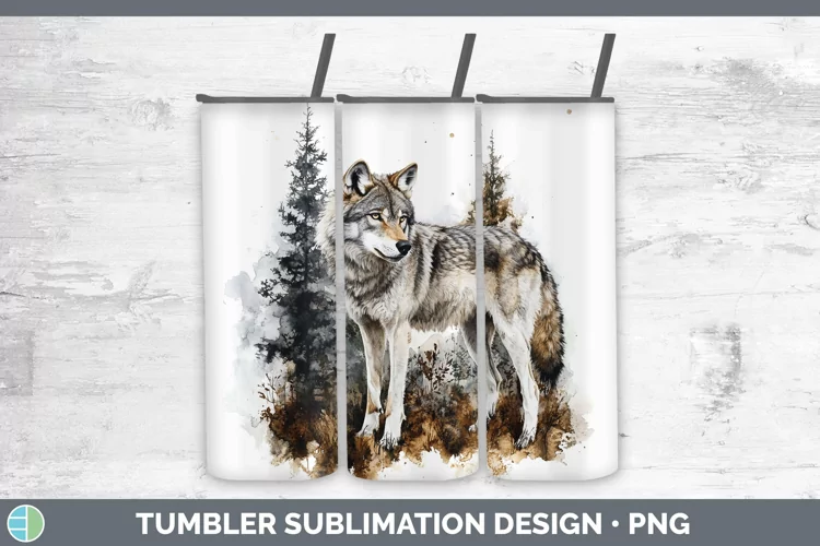 Watercolor Wolf Tumbler Sublimation 20 oz Skinny Tumbler Des