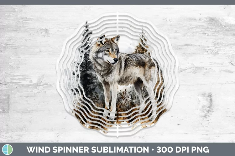 Watercolor Wolf Wind Spinner Sublimation Spinner Designs