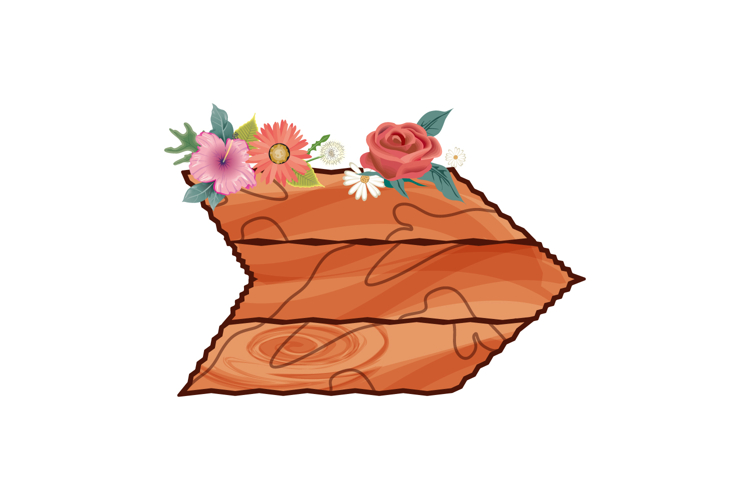 Watercolor wood signboard with delicate flower decoration