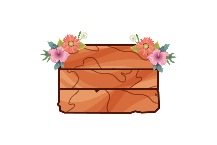 Watercolor wood signboard with delicate flower decoration