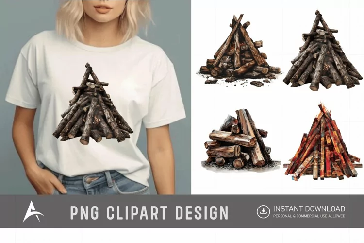 Watercolor Wooden Bonfire Clipart