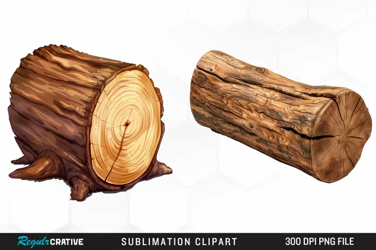 Watercolor Wooden Logs Graphics Clipart