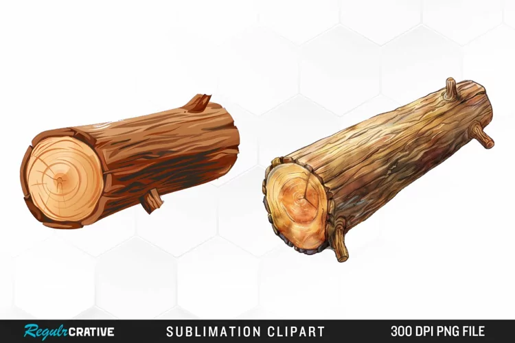 Watercolor Wooden Logs Clipart