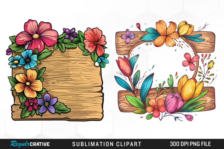 Watercolor Wooden Spring Plaques PNG Set Clipart