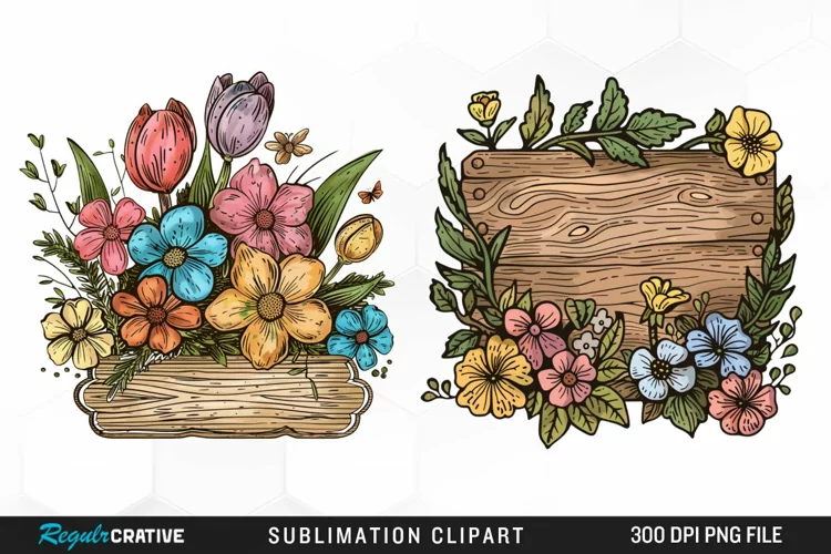 Watercolor Wooden Spring Plaques Exquisite Clipart