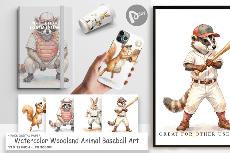 Woodland Animal Baseball Digital Paper