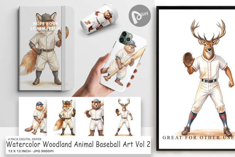 Woodland Animal Baseball Digital Paper