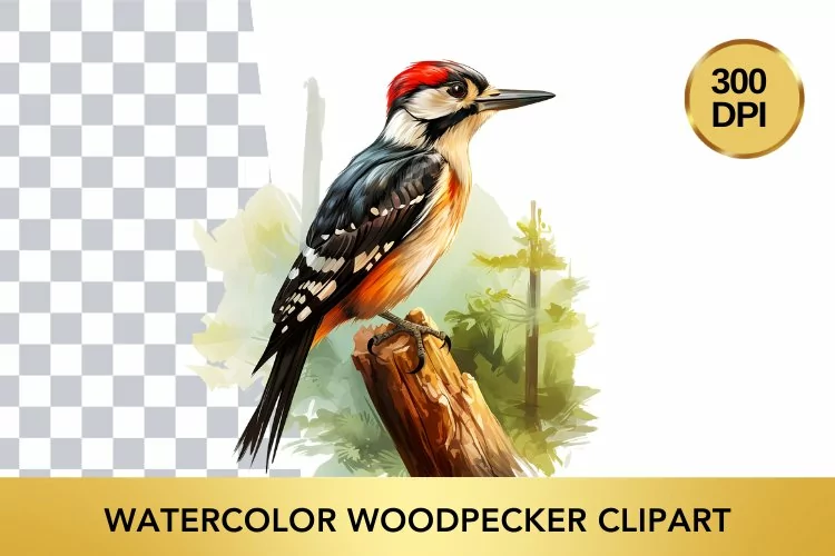 Watercolor woodpecker Clipart , Animal Sublimation PNG
