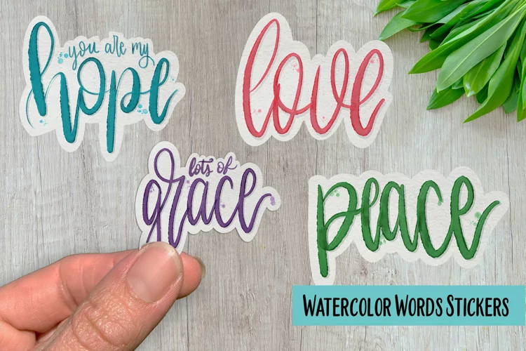 Watercolor Words PNG Sticker Pack