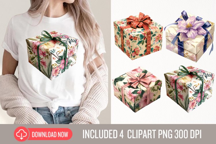 Watercolor Wrapped Gift Boxes Clipart