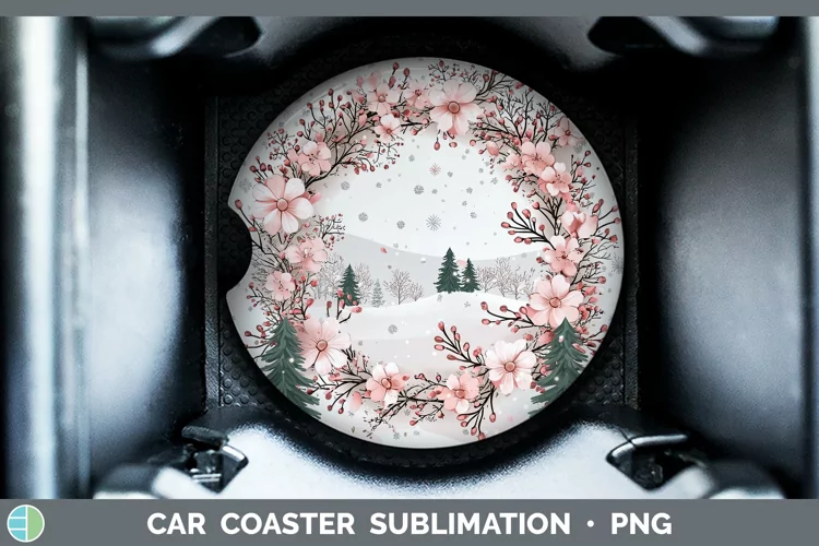 Watercolor Wreath Car Coaster Sublimation Designs