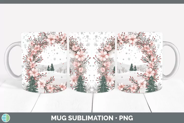 Watercolor Wreath Mug Wrap Sublimation Coffee Cup Designs
