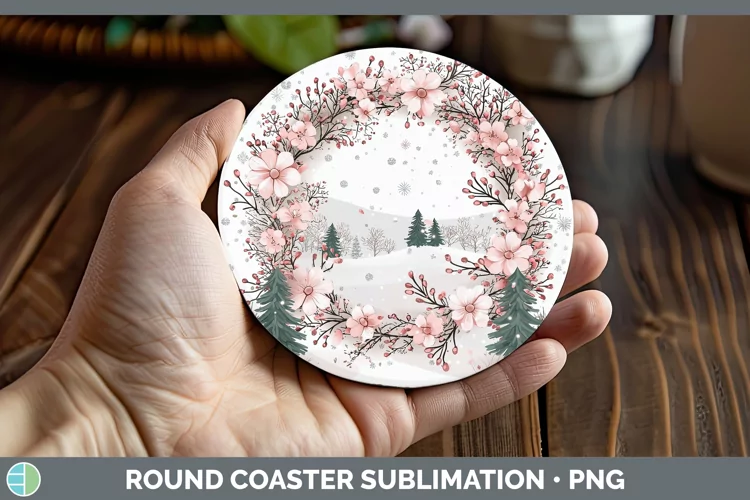 Watercolor Wreath Round Coaster Sublimation Coaster Designs