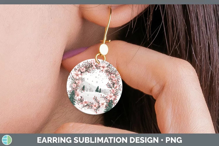 Watercolor Wreath Round Earrings Sublimation Earrings Design