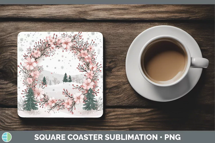 Watercolor Wreath Square Coaster Sublimation Coaster Designs