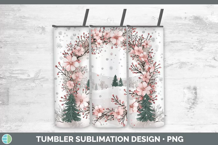 Watercolor Wreath Tumbler Sublimation 20 oz Skinny Tumbler D