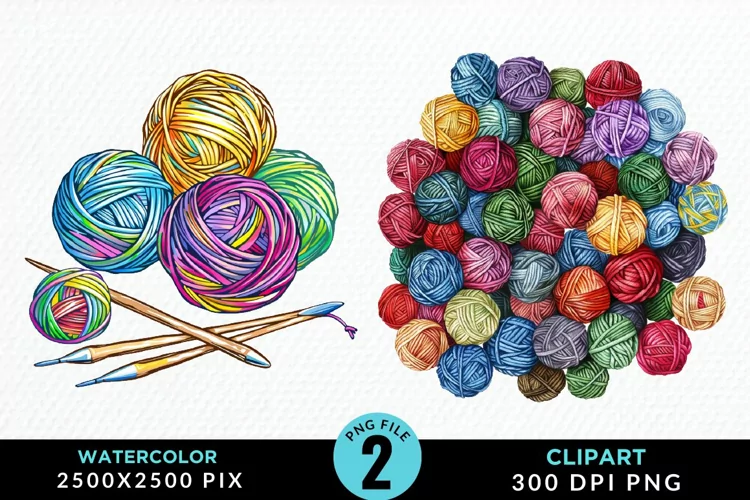 Watercolor Yarn And Wool Fun Clipart