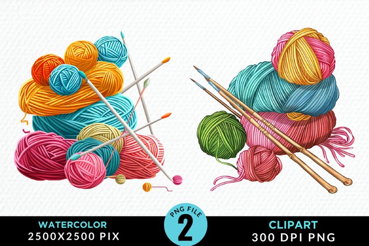 Watercolor Yarn And Wool Set Clipart