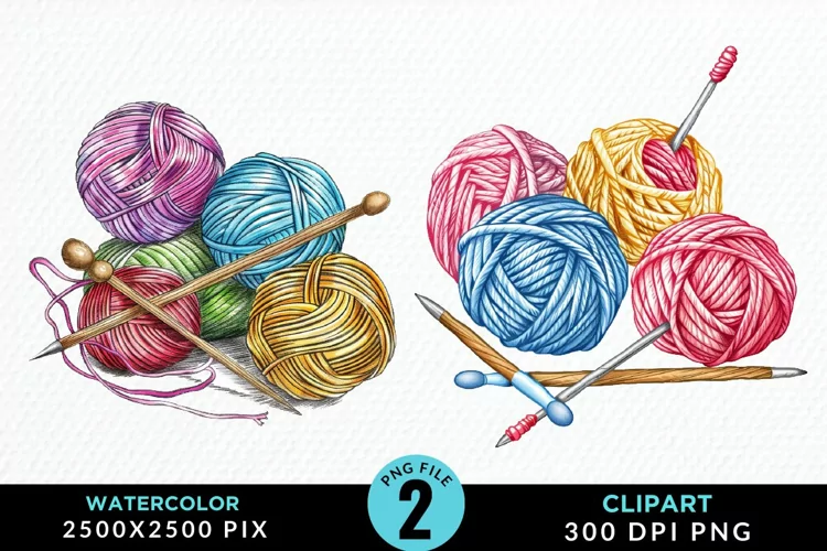 Watercolor Yarn And Wool Fun Clipart