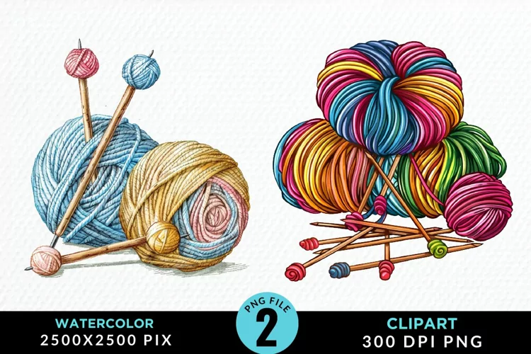 Watercolor Yarn And Wool Fun Clipart
