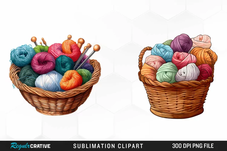 Watercolor Yarn In Basket Clipart