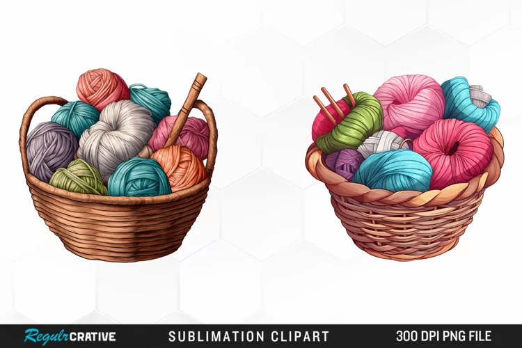 Watercolor Yarn In Basket Clipart