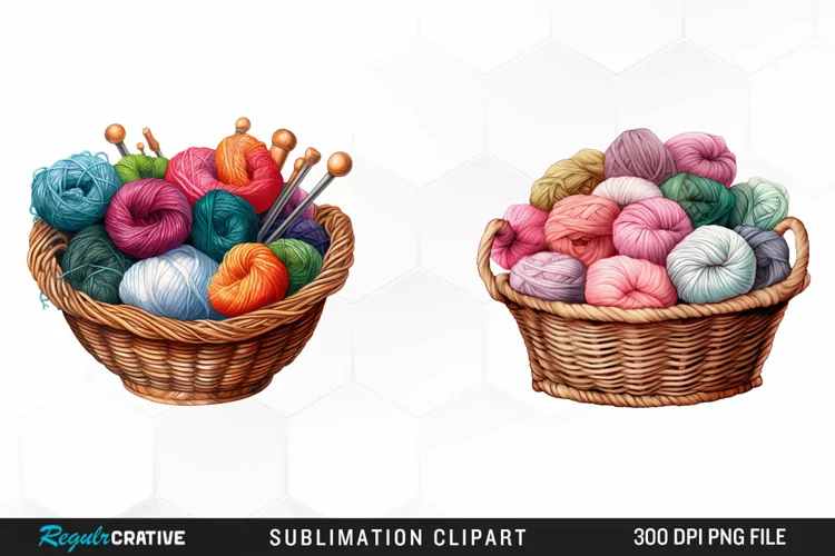Watercolor Yarn In Basket Clipart