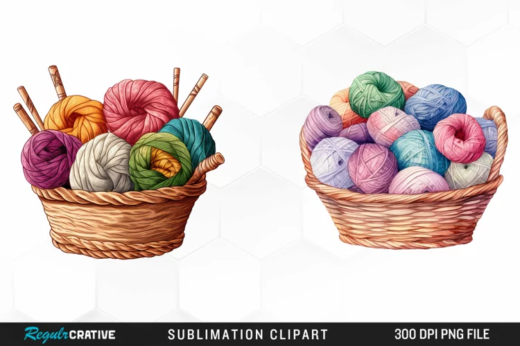 Watercolor Yarn In Basket Clipart