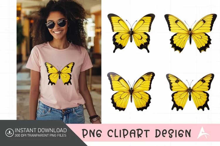 Watercolor Yellow Butterfly Floral Clipart