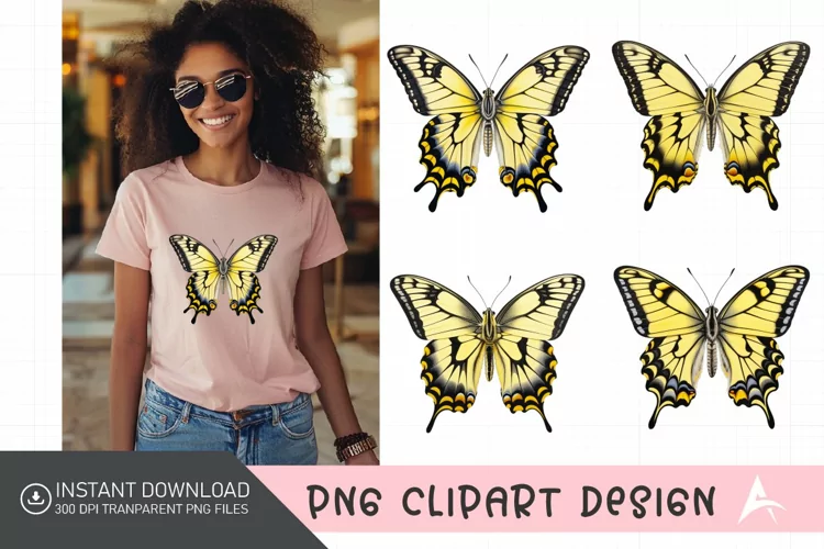 Watercolor Yellow Butterfly Floral Clipart