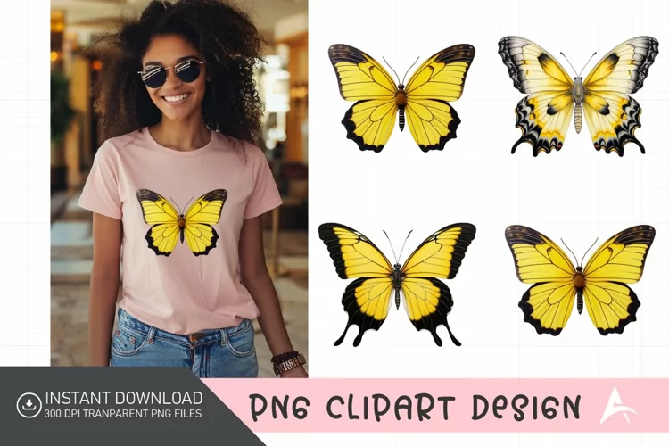 Watercolor Yellow Butterfly Floral Clipart