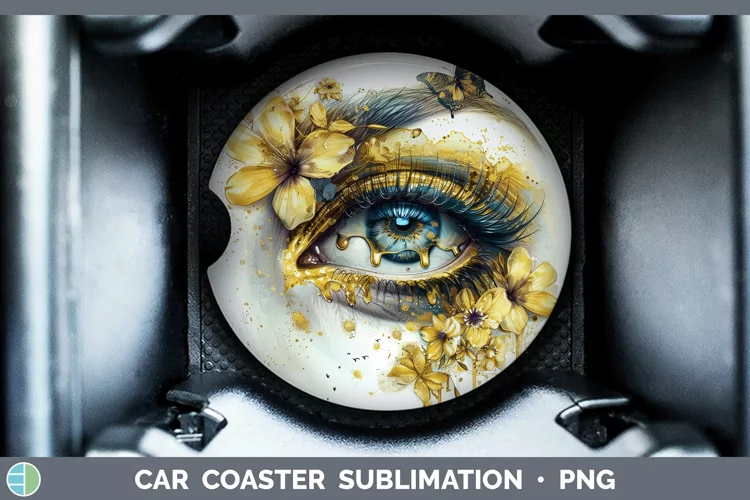 Watercolor Yellow Eye Car Coaster Sublimation Coaster Design