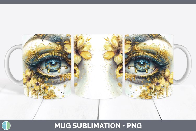 Watercolor Yellow Eye Mug Wrap Sublimation Coffee Cup Design