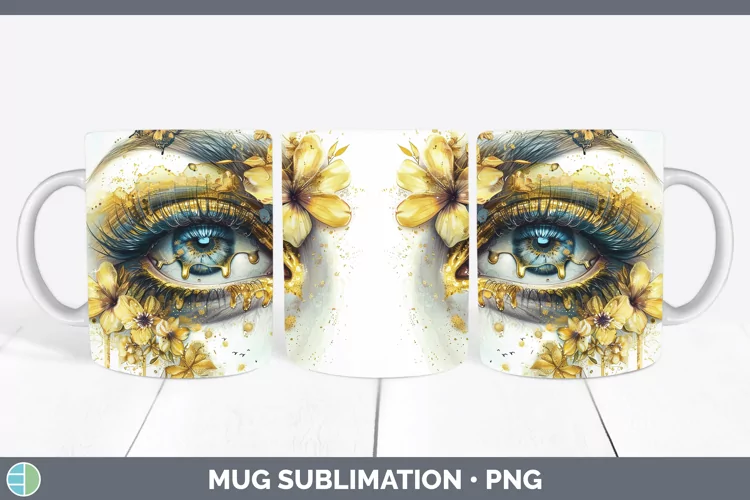 Watercolor Yellow Eye Mug Wrap Sublimation Coffee Cup Design