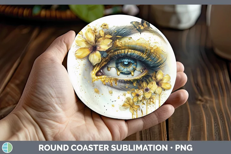Watercolor Yellow Eye Round Coaster Sublimation Coaster Desi