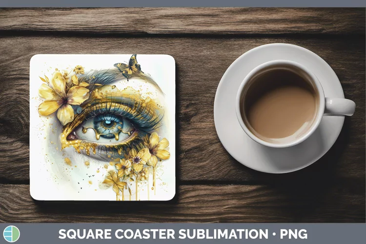 Watercolor Yellow Eye Square Coaster Sublimation Coaster Des