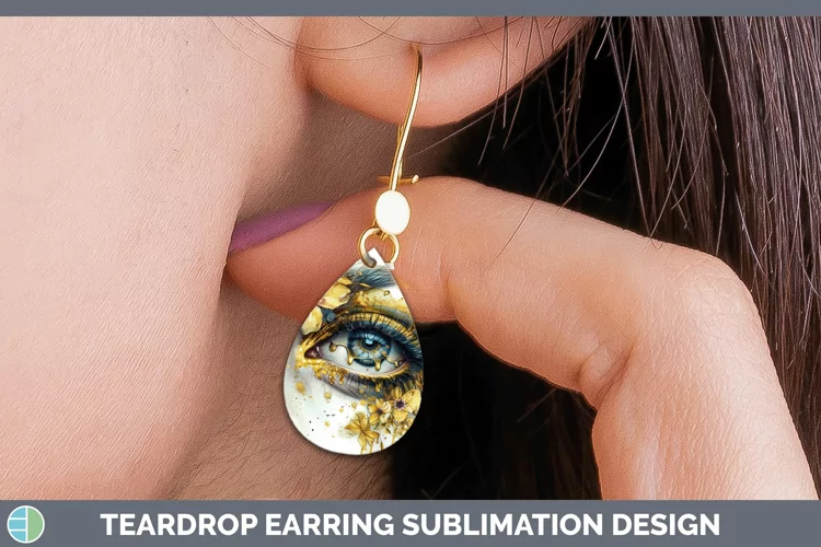 Watercolor Yellow Eye Teardrop Earrings Sublimation Earrings