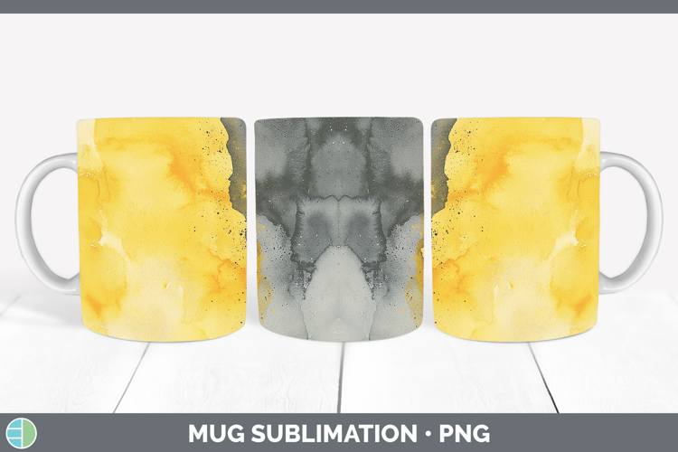 Watercolor Yellow Gray Mug Wrap Sublimation Coffee Cup Desig