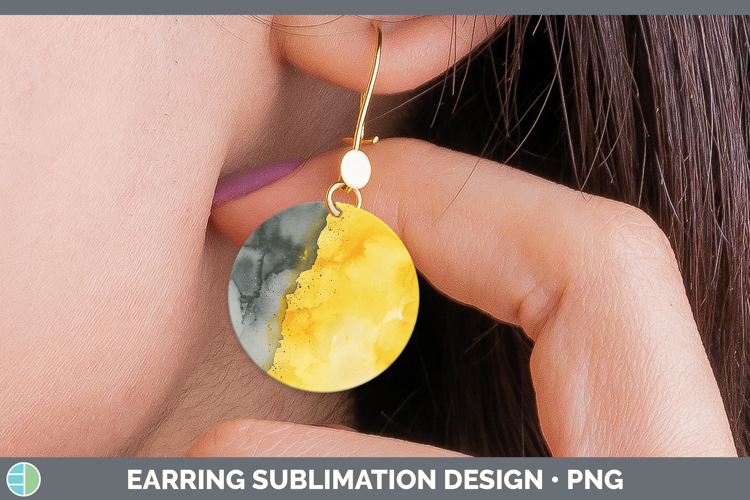 Watercolor Yellow Gray Round Earrings Sublimation Earrings D