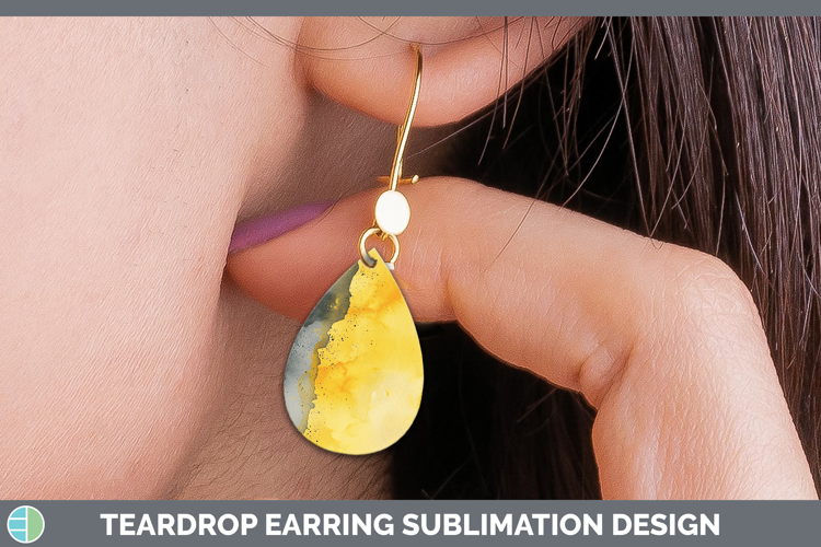Watercolor Yellow Gray Teardrop Earrings Sublimation Earring