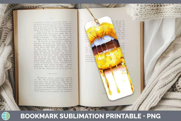 Watercolor Yellow Lips Bookmark Sublimation Printable Design