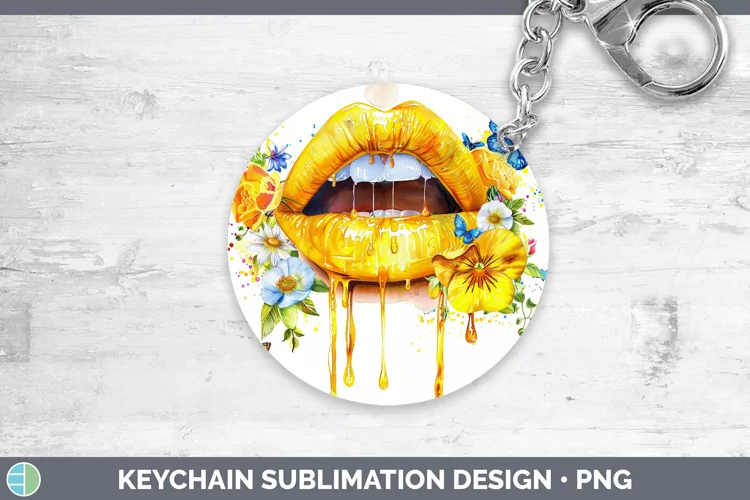 Watercolor Yellow Lips Keychain Sublimation Keyring Designs