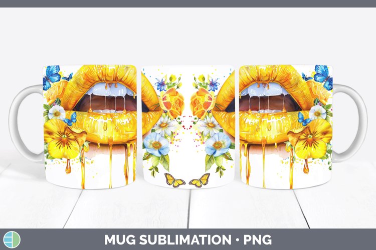 Watercolor Yellow Lips Mug Wrap Sublimation Coffee Cup Desig