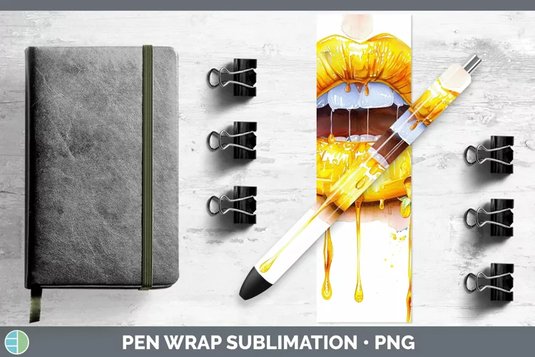 Watercolor Yellow Lips Pen Wrap Sublimation Epoxy Pen Design