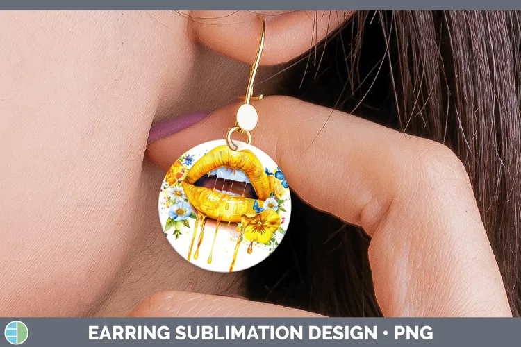Watercolor Yellow Lips Round Earrings Sublimation Earrings D