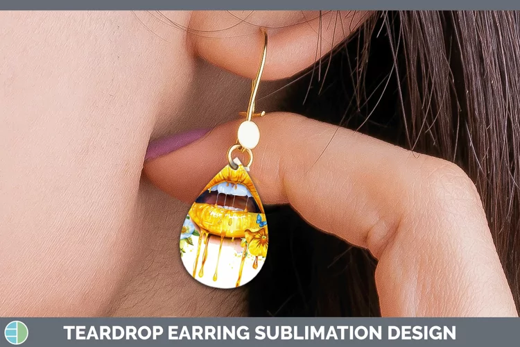 Watercolor Yellow Lips Teardrop Earrings Sublimation Earring