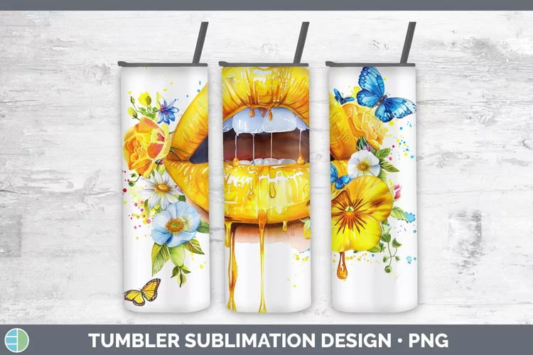 Watercolor Yellow Lips Tumbler Sublimation 20 oz Skinny Tumb
