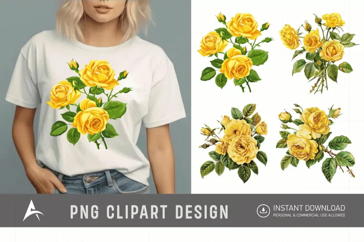 Watercolor Yellow Rose Bouquet Clipart
